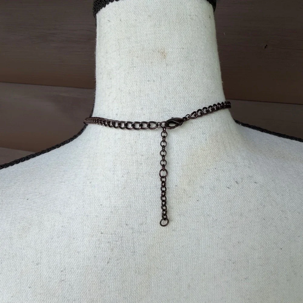 Whimsigoth Gunmetal Leaf Statement Necklace Earthy Boho Fringe Bib
